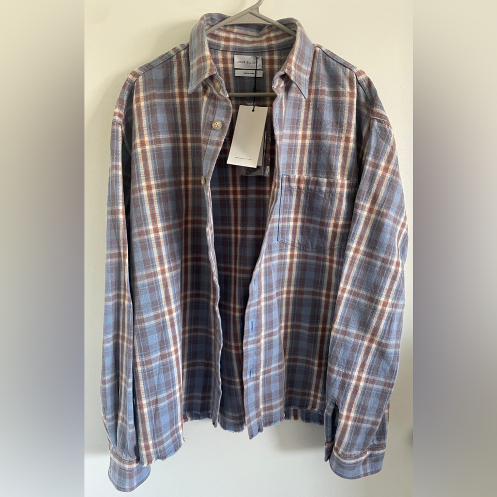 New Large John Elliott Hemi Oversized Weston Check Button Down Flannel Shirt